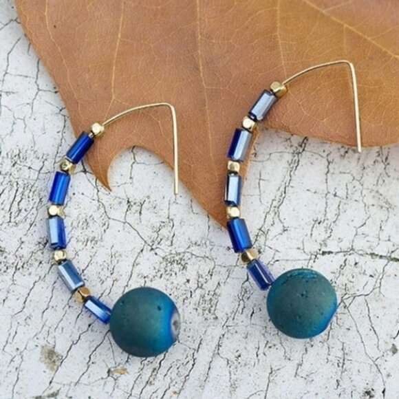 Druzy Threader Earrings Threaders Hematite - Picture 1 of 4